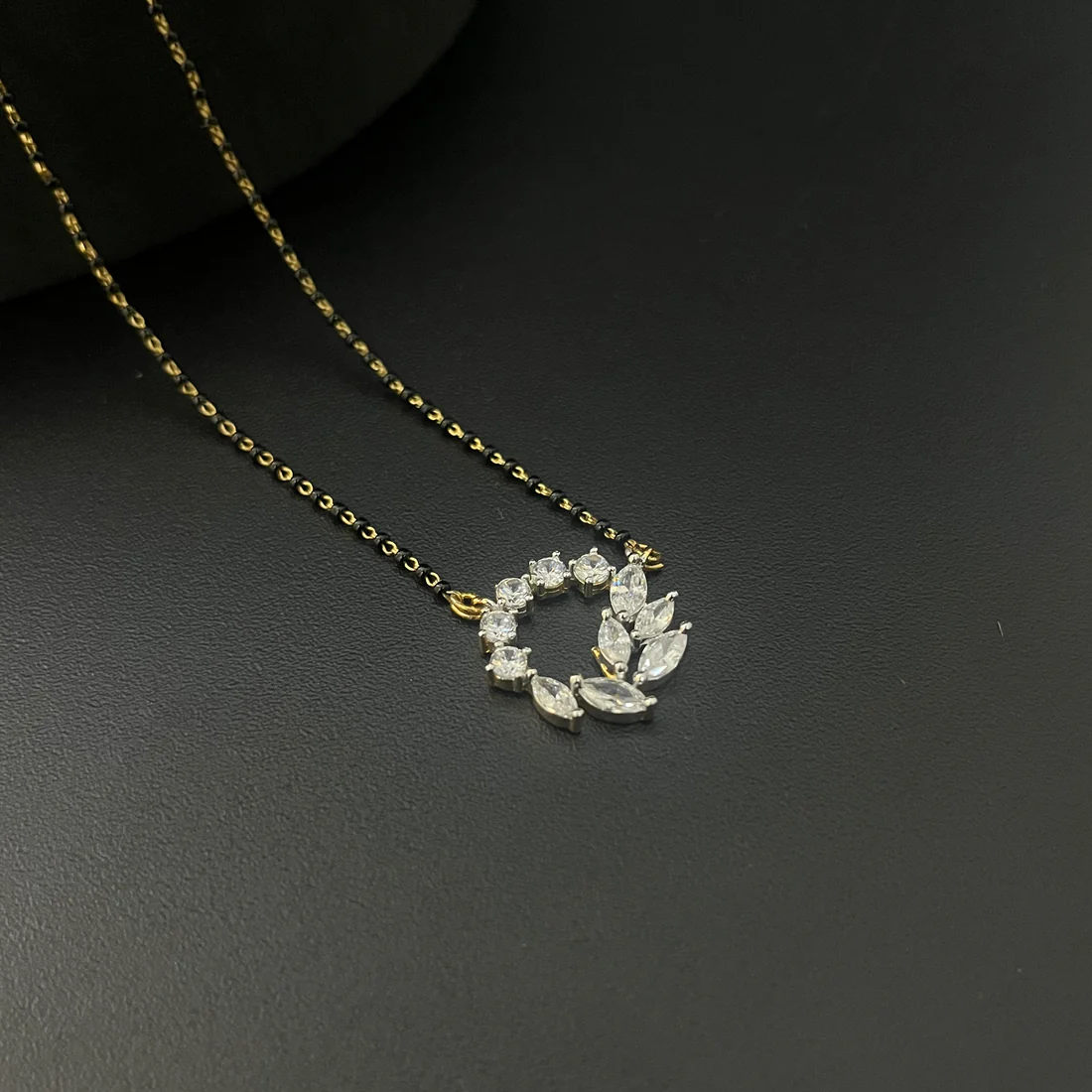 Silver Black Beads Chain Gold Finished